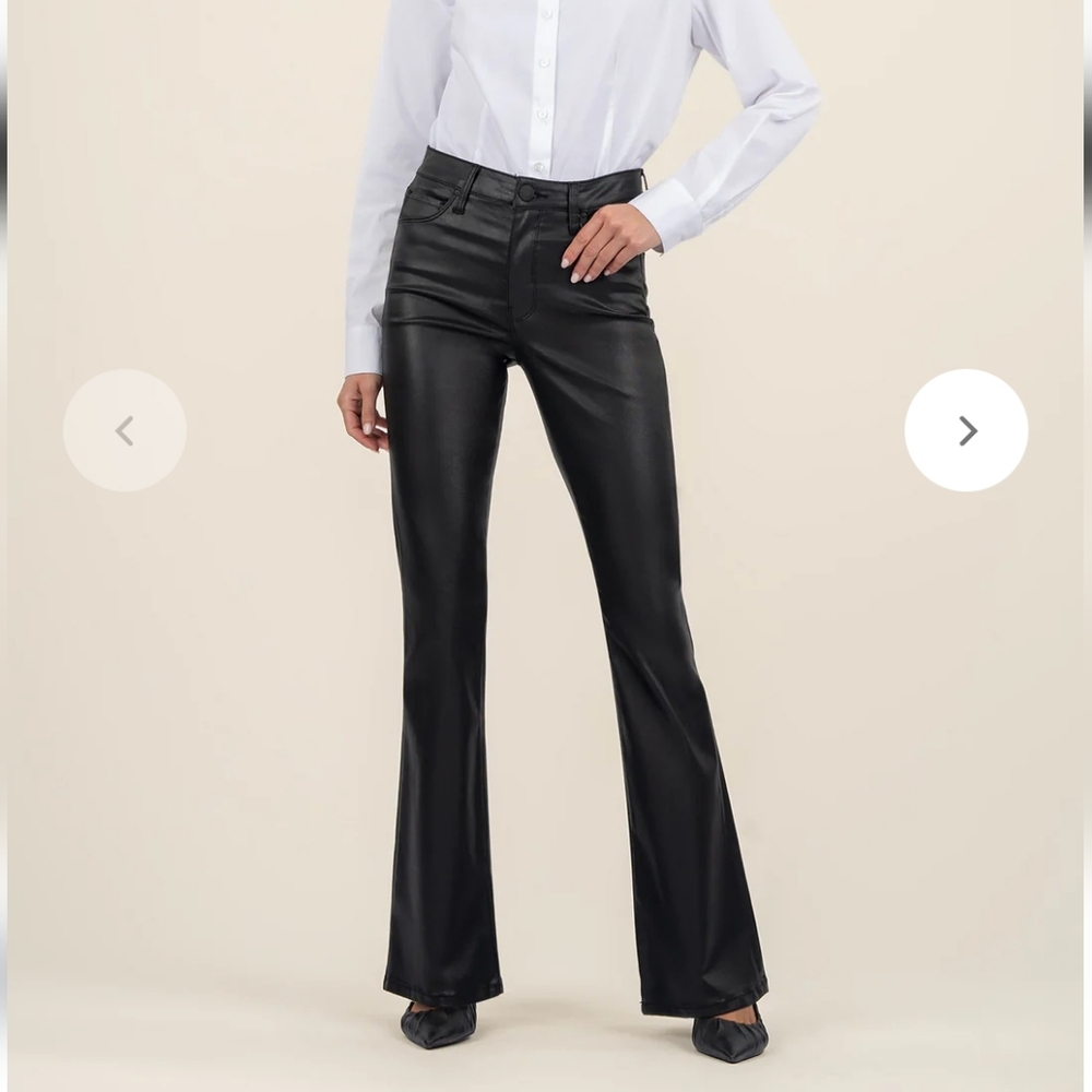 Kut from The Kloth Ana Coated High Rise black Flare Leather Like Look Size 12